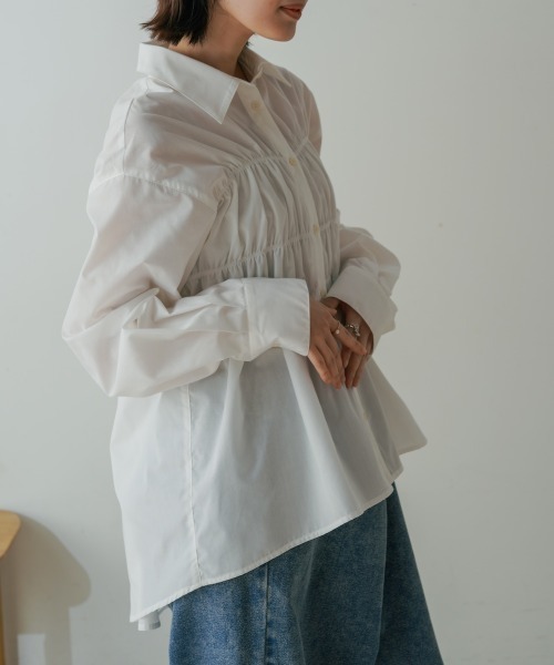 Bou Jeloud(ブージュルード)の「ギャザーデザインシャツ(シャツ/ブラウス・レディース・ブルー/ホワイト・38)」の6枚目の写真