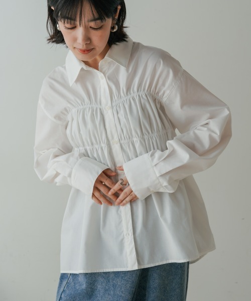 Bou Jeloud(ブージュルード)の「ギャザーデザインシャツ(シャツ/ブラウス・レディース・ブルー/ホワイト・38)」の8枚目の写真