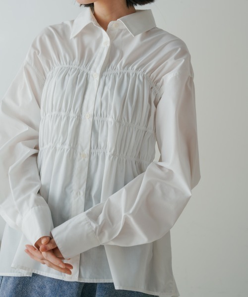 Bou Jeloud(ブージュルード)の「ギャザーデザインシャツ(シャツ/ブラウス・レディース・ブルー/ホワイト・38)」の10枚目の写真