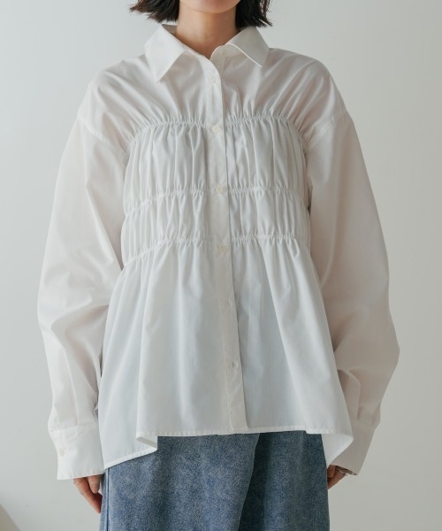 Bou Jeloud(ブージュルード)の「ギャザーデザインシャツ(シャツ/ブラウス・レディース・ブルー/ホワイト・38)」の14枚目の写真