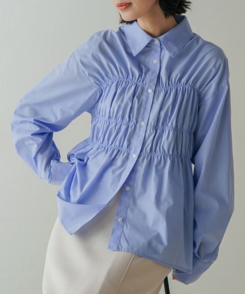 Bou Jeloud(ブージュルード)の「ギャザーデザインシャツ(シャツ/ブラウス・レディース・ブルー/ホワイト・38)」の15枚目の写真