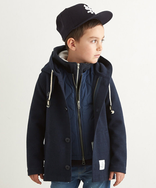 Smoothy(スムージー)の「Smoothy Wool hood coat / スムージー ウールフードコート(その他アウター・キッズ・ヘザーチャコール/ネイビー・XL/M/S)」の2枚目の写真