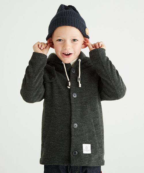 Smoothy(スムージー)の「Smoothy Wool hood coat / スムージー ウールフードコート(その他アウター・キッズ・ヘザーチャコール/ネイビー・XL/M/S)」の1枚目の写真