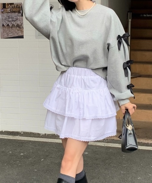 Mejoul(メジュール)の「リボンデザインスリーブスウェット(スウェット・レディース・ネイビー/グレー/ブラック・M/L)」の12枚目の写真