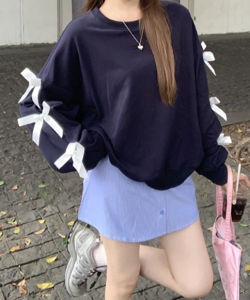 Mejoul(メジュール)の「リボンデザインスリーブスウェット(スウェット・レディース・ネイビー/グレー/ブラック・M/L)」の18枚目の写真