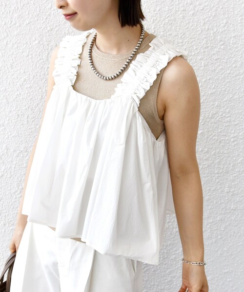 SHIPS（シップス）の「【WEB限定】〈洗濯機可能〉ショルダー フリル キャミソール（キャミソール・レディース・ホワイト/ブラック/スモークピンク・ONE SIZE）」の21枚目の写真