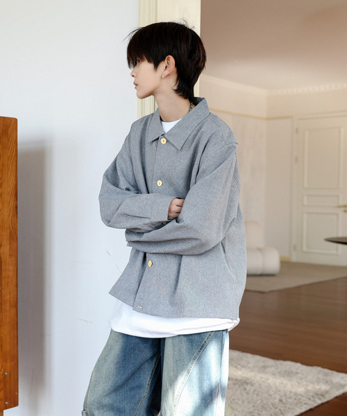 neos(ネオス)の「【neos】ルーズシルエット 無地 総柄 フラワー ショート丈 シャツ ジャケット(シャツ/ブラウス・メンズ・ブラック系/グレー/ブラック/ブラウン系・MEDIUM/LARGE)」の7枚目の写真