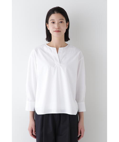 human woman（ヒューマンウーマン）の「◆スキッパーブロードブラウス（シャツ/ブラウス・レディース・ホワイト/ブルー系その他3・MEDIUM）」の8枚目の写真