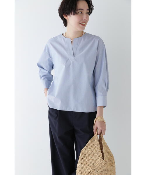 human woman（ヒューマンウーマン）の「◆スキッパーブロードブラウス（シャツ/ブラウス・レディース・ホワイト/ブルー系その他3・MEDIUM）」の3枚目の写真