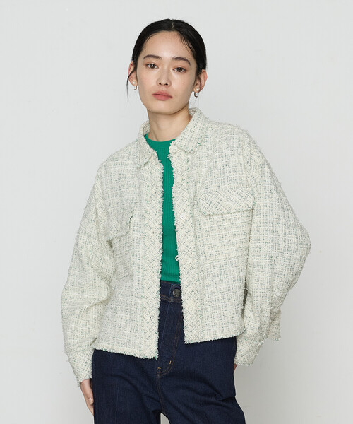 K.T KIYOKO TAKASE(キヨコタカセ)の「サマーツイード クロプトシャツ(シャツ/ブラウス・レディース・チャコール/グリーン・9号)」の2枚目の写真