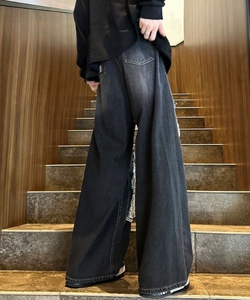 FreeZone(フリーゾーン)の「ワイドダメージデニムパンツ(デニムパンツ・メンズ・ブルー/ブラック・S/M/L)」の9枚目の写真