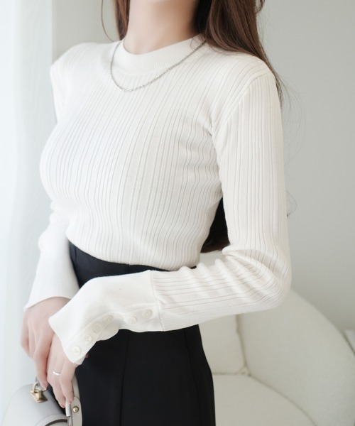 mily bilet（ミウィビレット）の「【mily bilet】大人可愛い素材とシルエット♪袖ボタン使いランダムリブニット（長袖）（ニット/セーター・レディース・ベージュ/ブラック/アイボリー/チャコールグレー・LARGE/MEDIUM/SMALL/X-LARGE）」の15枚目の写真