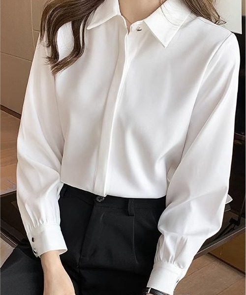 BLANC FICELLE(ブランフィセル)の「ホワイト シャツ(シャツ/ブラウス・レディース・ホワイト・M/L/SMALL/XL)」の1枚目の写真