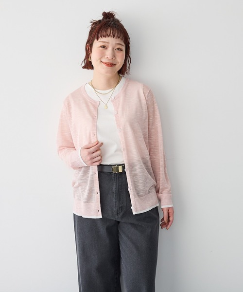 anyfee(エニフィー)の「【anyfee/プラスサイズ】スラブメランジシアークルーネックカーディガン(カーディガン/ボレロ・レディース・ピンク/ライトグリーン/グレー/ブルー・LL/3L/4L/5L)」の11枚目の写真