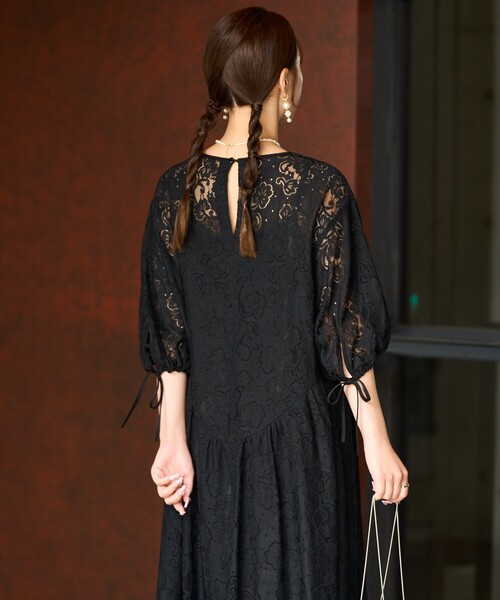 Taylor☆国内配送☆ブラックレースフレアワンピース ドレスプラス DRESS+ レースワンピース ロングフレアワンピース