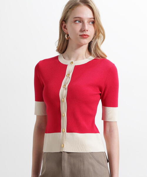 PINKY&DIANNE（ピンキーアンドダイアン）の「◆バイカラーリブ２WAY5分袖ニット（ニット/セーター・レディース・ネイビー/ピンク系その他・38）」の4枚目の写真