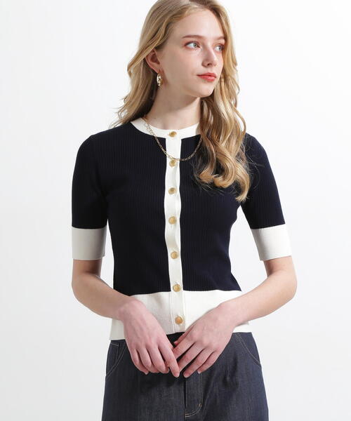 PINKY&DIANNE（ピンキーアンドダイアン）の「◆バイカラーリブ２WAY5分袖ニット（ニット/セーター・レディース・ネイビー/ピンク系その他・38）」の10枚目の写真