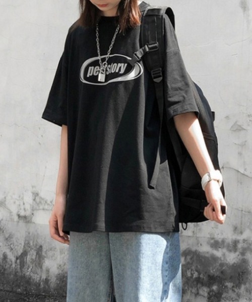 SHEPP（シープ）の「サークルロゴプリント オーバーサイズTシャツ（Tシャツ/カットソー・レディース・ホワイト/ブラック/サックスブルー・L）」の7枚目の写真