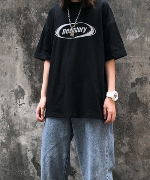 SHEPP（シープ）の「サークルロゴプリント オーバーサイズTシャツ（Tシャツ/カットソー・レディース・ホワイト/ブラック/サックスブルー・L）」の8枚目の写真