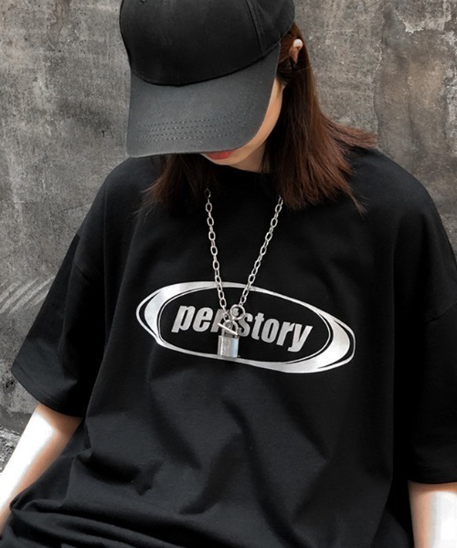 SHEPP（シープ）の「サークルロゴプリント オーバーサイズTシャツ（Tシャツ/カットソー・レディース・ホワイト/ブラック/サックスブルー・L）」の9枚目の写真