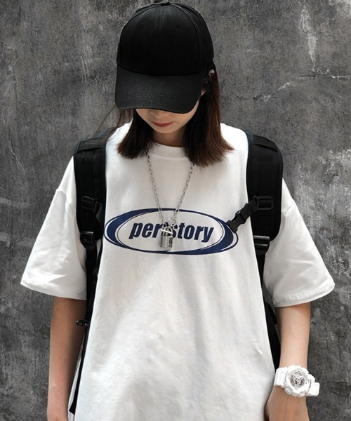 SHEPP（シープ）の「サークルロゴプリント オーバーサイズTシャツ（Tシャツ/カットソー・レディース・ホワイト/ブラック/サックスブルー・L）」の5枚目の写真