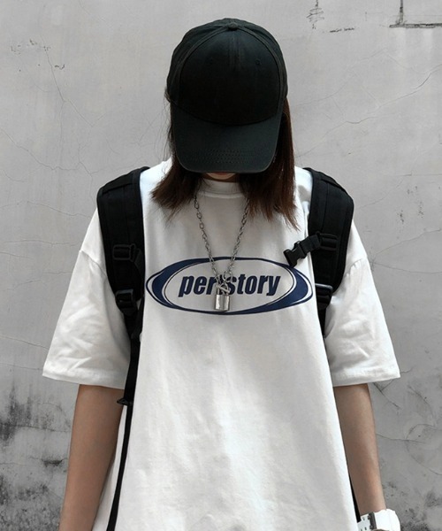 SHEPP（シープ）の「サークルロゴプリント オーバーサイズTシャツ（Tシャツ/カットソー・レディース・ホワイト/ブラック/サックスブルー・L）」の6枚目の写真