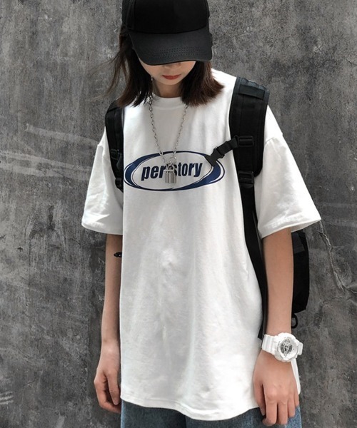 SHEPP（シープ）の「サークルロゴプリント オーバーサイズTシャツ（Tシャツ/カットソー・レディース・ホワイト/ブラック/サックスブルー・L）」の4枚目の写真