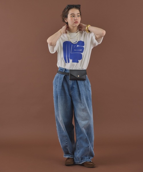 MIRROR STOKE(ミラーストーク)の「≪WEB限定≫【新色追加】TUCK DENIM WIDE PANTS/タックデニムワイドパンツ(デニムパンツ・レディース・サックスブルー/オフホワイト/ネイビー・MEDIUM/LARGE)」の7枚目の写真