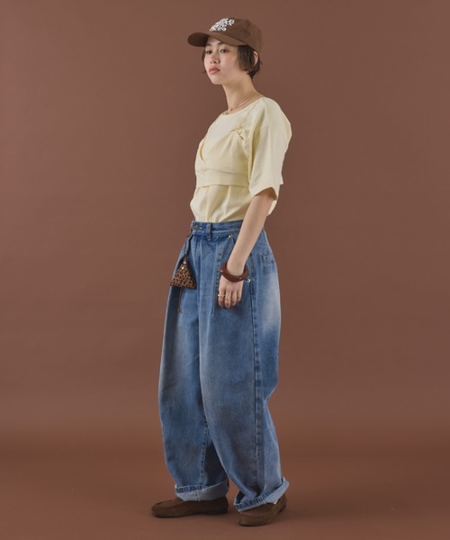 MIRROR STOKE(ミラーストーク)の「≪WEB限定≫【新色追加】TUCK DENIM WIDE PANTS/タックデニムワイドパンツ(デニムパンツ・レディース・サックスブルー/オフホワイト/ネイビー・MEDIUM/LARGE)」の21枚目の写真