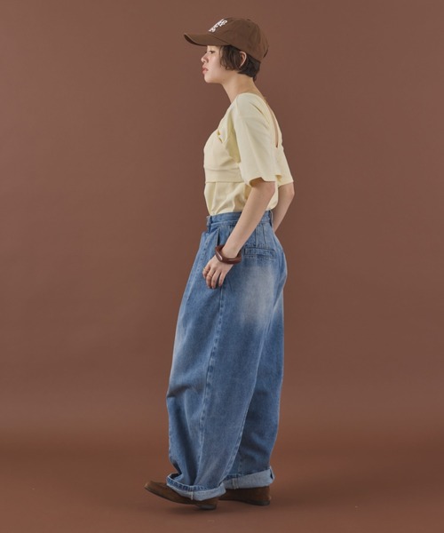 MIRROR STOKE(ミラーストーク)の「≪WEB限定≫【新色追加】TUCK DENIM WIDE PANTS/タックデニムワイドパンツ(デニムパンツ・レディース・サックスブルー/オフホワイト/ネイビー・MEDIUM/LARGE)」の22枚目の写真