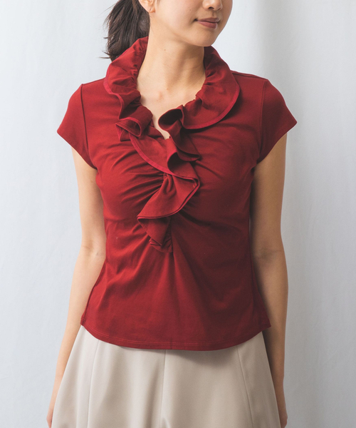 NARACAMICIE（ナラカミーチェ）の「【NARACAMICIE】60スムースフリルカットソー（Tシャツ/カットソー・レディース・ブラック/ネイビー/レッド/ホワイト・S/M/L/XL）」の4枚目の写真