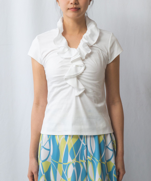 NARACAMICIE（ナラカミーチェ）の「【NARACAMICIE】60スムースフリルカットソー（Tシャツ/カットソー・レディース・ブラック/ネイビー/レッド/ホワイト・S/M/L/XL）」の5枚目の写真