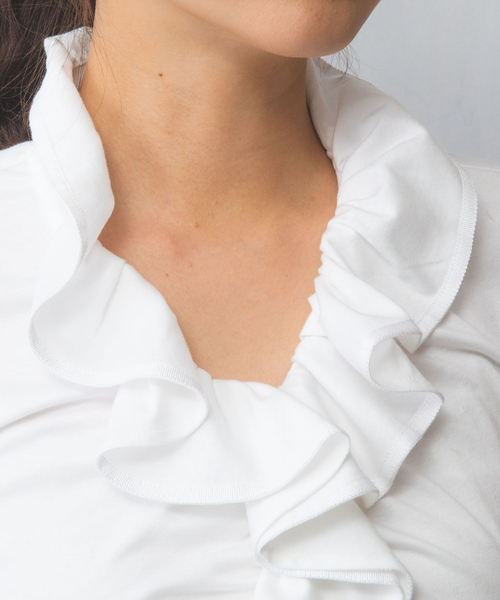 NARACAMICIE（ナラカミーチェ）の「【NARACAMICIE】60スムースフリルカットソー（Tシャツ/カットソー・レディース・ブラック/ネイビー/レッド/ホワイト・S/M/L/XL）」の8枚目の写真