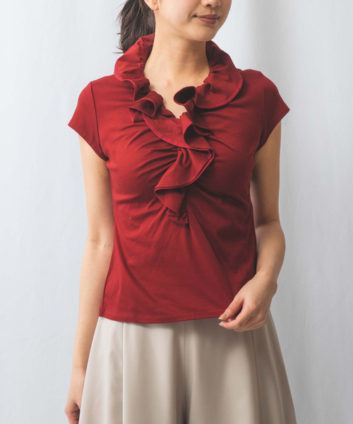 NARACAMICIE（ナラカミーチェ）の「【NARACAMICIE】60スムースフリルカットソー（Tシャツ/カットソー・レディース・ブラック/ネイビー/レッド/ホワイト・S/M/L/XL）」の13枚目の写真