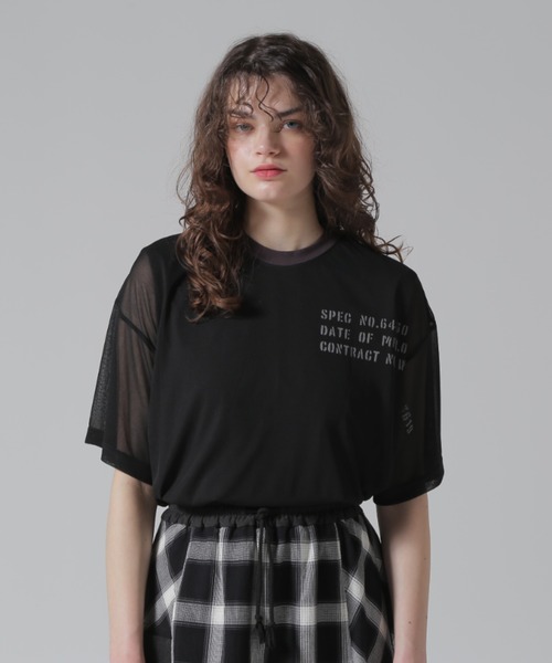 AVIREX（アヴィレックス）の「《直営店限定》SHEER LAYERED PRINT T-SHIRT/シアーレイヤード プリントTシャツ（Tシャツ/カットソー・レディース・ピンク/ブラック/オリーブ・F）」の2枚目の写真
