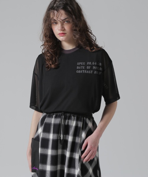 AVIREX（アヴィレックス）の「《直営店限定》SHEER LAYERED PRINT T-SHIRT/シアーレイヤード プリントTシャツ（Tシャツ/カットソー・レディース・ピンク/ブラック/オリーブ・F）」の4枚目の写真