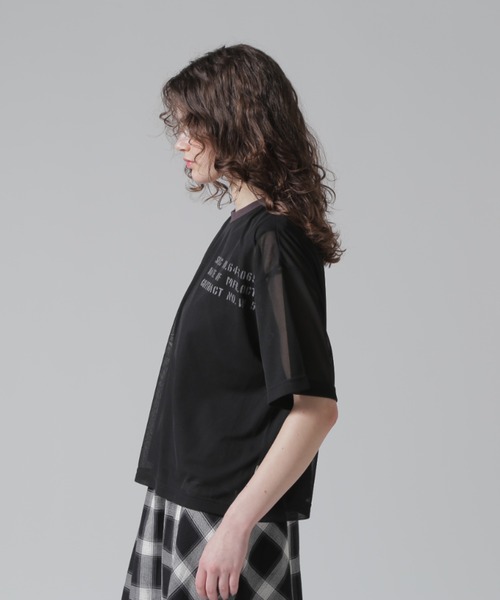 AVIREX（アヴィレックス）の「《直営店限定》SHEER LAYERED PRINT T-SHIRT/シアーレイヤード プリントTシャツ（Tシャツ/カットソー・レディース・ピンク/ブラック/オリーブ・F）」の6枚目の写真