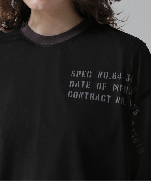 AVIREX（アヴィレックス）の「《直営店限定》SHEER LAYERED PRINT T-SHIRT/シアーレイヤード プリントTシャツ（Tシャツ/カットソー・レディース・ピンク/ブラック/オリーブ・F）」の9枚目の写真
