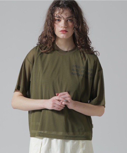 AVIREX（アヴィレックス）の「《直営店限定》SHEER LAYERED PRINT T-SHIRT/シアーレイヤード プリントTシャツ（Tシャツ/カットソー・レディース・ピンク/ブラック/オリーブ・F）」の13枚目の写真