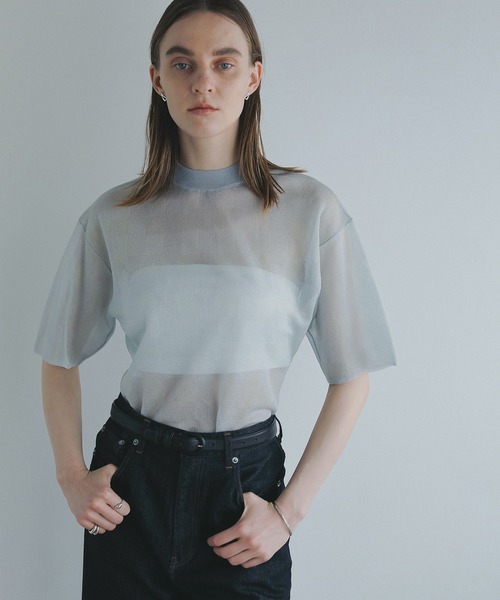 セール】SHEER CHECK KNIT TOPS（Tシャツ/カットソー）｜MANOF