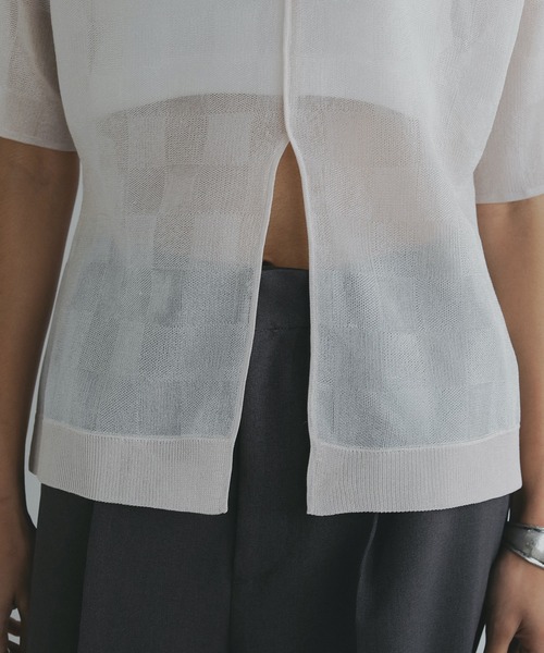 セール】SHEER CHECK KNIT TOPS（Tシャツ/カットソー）｜MANOF