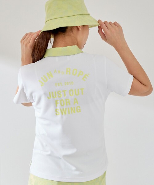 JUN&ROPE'（ジュンアンドロペ）の「【UV】【吸水速乾】チェッカーボード衿バックプリント半袖ポロ（ポロシャツ・レディース・イエロー/サックスブルー/ブラック・L/M/S）」の3枚目の写真