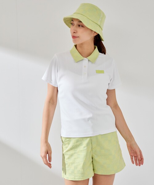 JUN&ROPE'（ジュンアンドロペ）の「【UV】【吸水速乾】チェッカーボード衿バックプリント半袖ポロ（ポロシャツ・レディース・イエロー/サックスブルー/ブラック・L/M/S）」の16枚目の写真