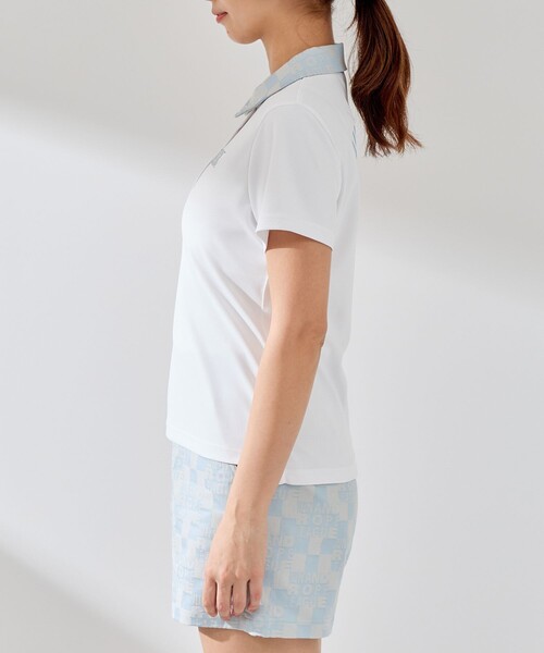 UV】【吸水速乾】チェッカーボード衿バックプリント半袖ポロ