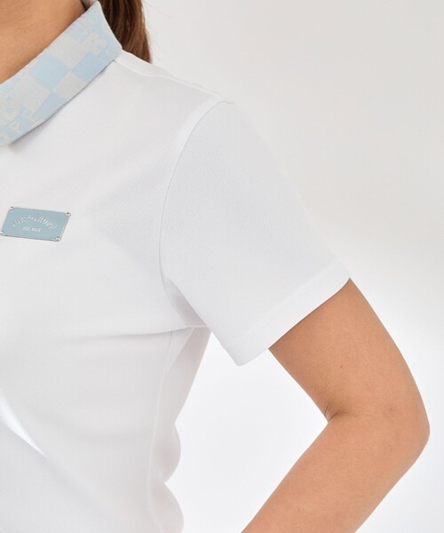 JUN&ROPE'（ジュンアンドロペ）の「【UV】【吸水速乾】チェッカーボード衿バックプリント半袖ポロ（ポロシャツ・レディース・イエロー/サックスブルー/ブラック・L/M/S）」の5枚目の写真