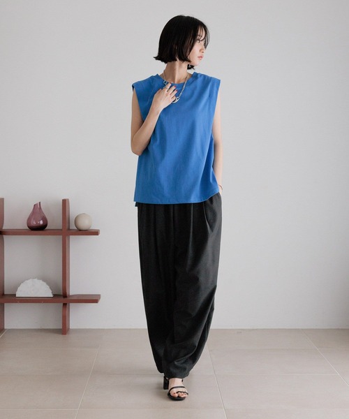 yori ノースリーブカットソー　スモーキーブルー セール】ショルダータックノースリーブ 490879（Tシャツ/カットソー