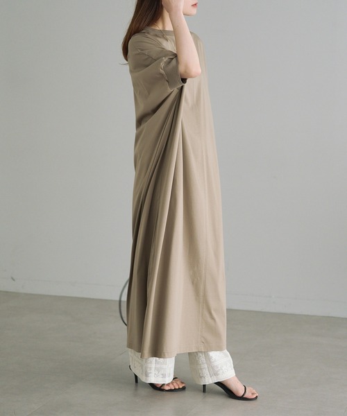 PUAL CE CIN（ピュアルセシン）の「両面シルケットリブ袖ワンピース（ワンピース・レディース・ベージュ/ブラック/グレー・FREE）」の6枚目の写真
