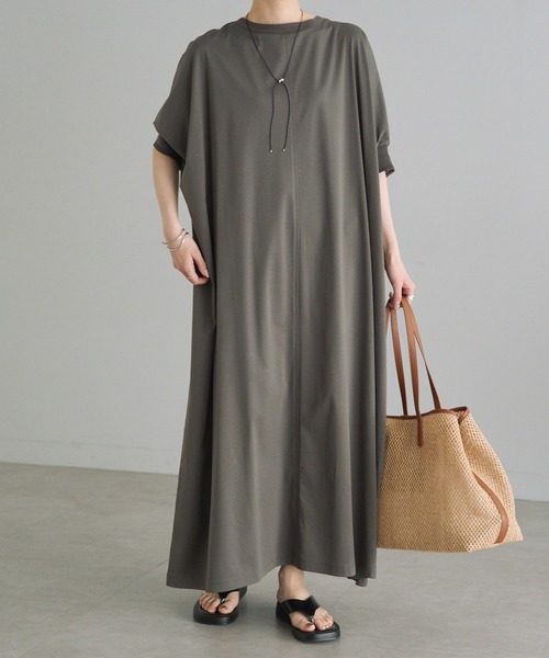 PUAL CE CIN（ピュアルセシン）の「両面シルケットリブ袖ワンピース（ワンピース・レディース・ベージュ/ブラック/グレー・FREE）」の8枚目の写真