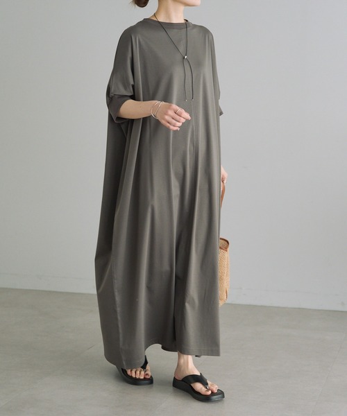 PUAL CE CIN（ピュアルセシン）の「両面シルケットリブ袖ワンピース（ワンピース・レディース・ベージュ/ブラック/グレー・FREE）」の9枚目の写真