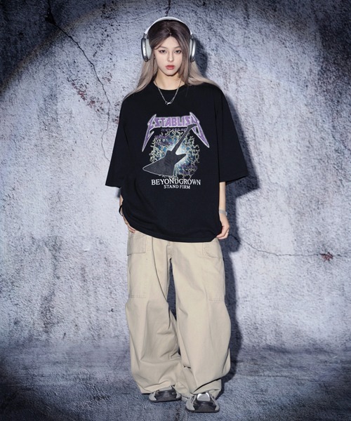 EFFECTION // vintage wash rock logo crew neck T-shirt
